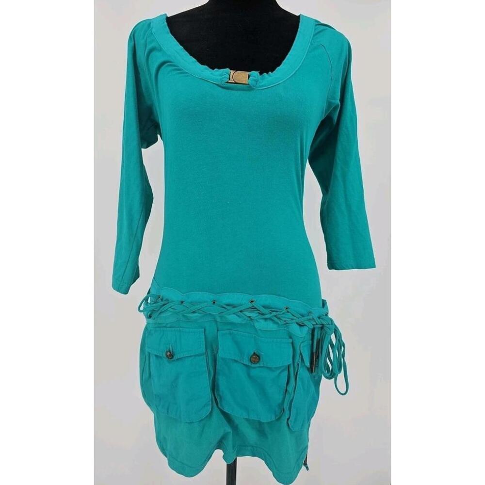 Vtg Rocawear Drawstring Waist Dress Large Pockets Buckle Neckline‎ 90s